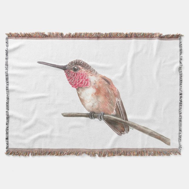 Hummingbird watercolor throw blanket (Front)