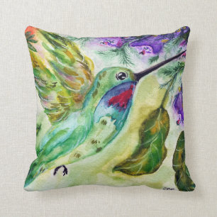 "Hummingbird watercolor" Throw Pillow