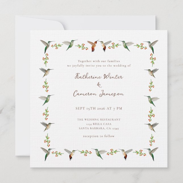 Hummingbird Wedding Invitation (Front)