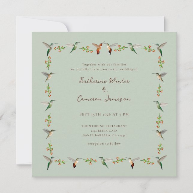 Hummingbird Wedding Invitation (Front)