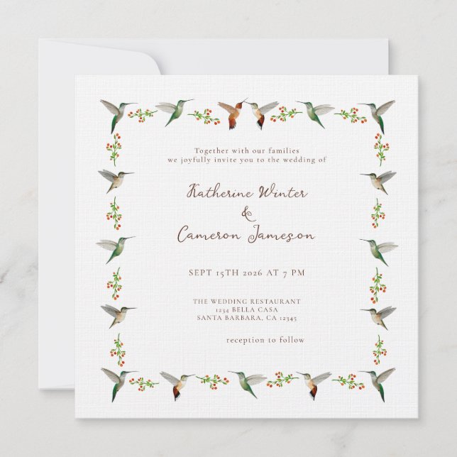 Hummingbird Wedding Invitation (Front)