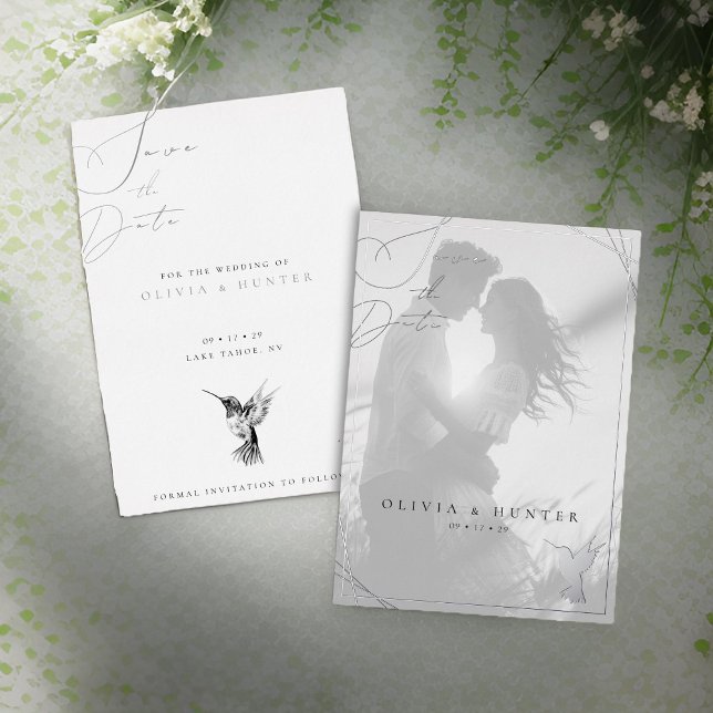Hummingbird Wedding Save the Date Black and White (Creator Uploaded)