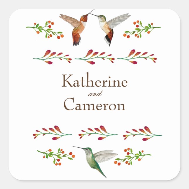 Hummingbird Wedding Square Sticker (Front)