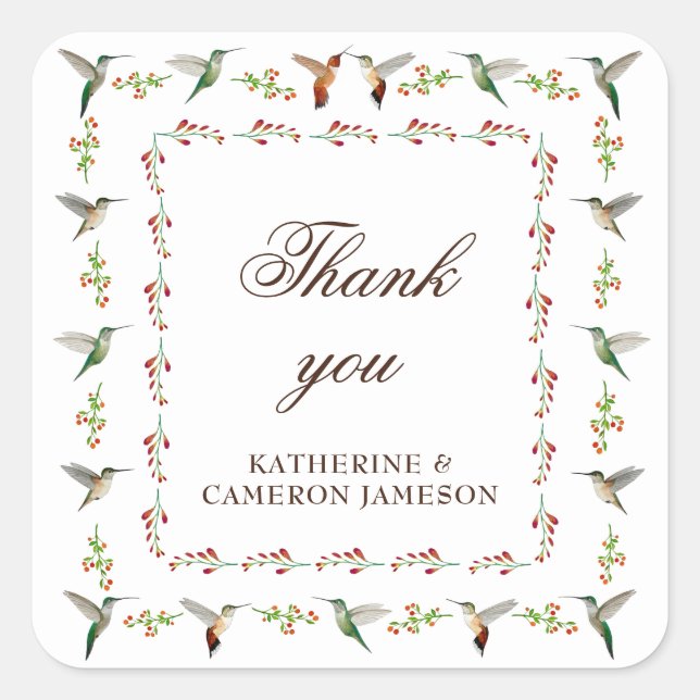 Hummingbird Wedding Thank you  Square Sticker (Front)