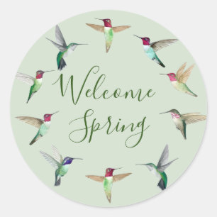 Hummingbird Welcome Spring Classic Round Sticker