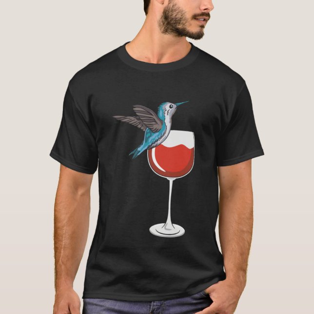 Hummingbird Wine Drinking Birdwatching T-Shirt (Front)