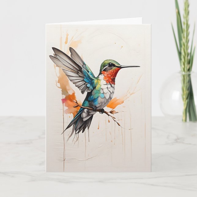 Hummingbird Wings Spread Splash Art Blank Card (Front)