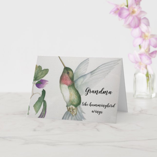 Hummingbird Wings Watercolor Mother’s Day Card (Orchid)