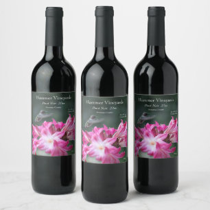Hummingbird with belladonna lilies wine label