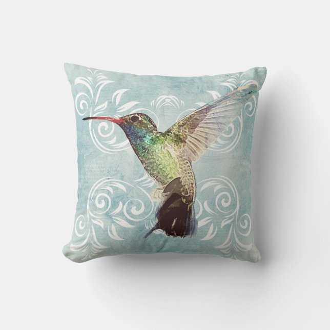 Hummingbird with Flourish Background Cushion (Front)