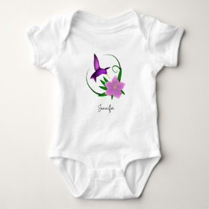 Hummingbird with pink flower baby girl shirt