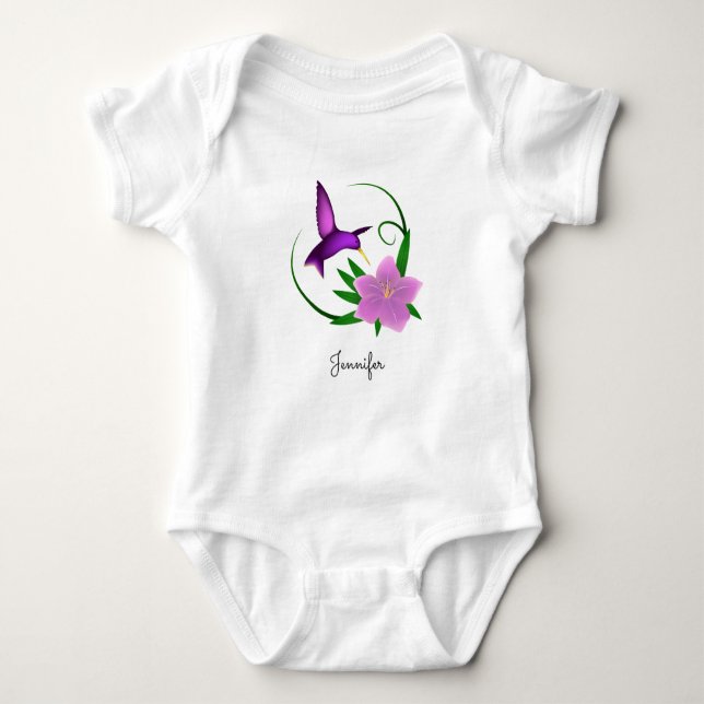 Hummingbird with pink flower baby girl shirt (Front)