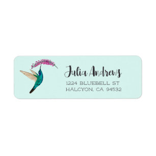 Hummingbird with Pink Flower Label Return Address Label