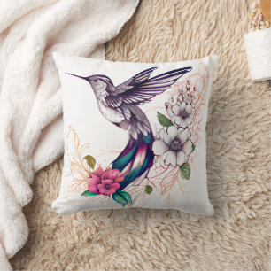 Hummingbird with Pink Flowers Throw Pillow