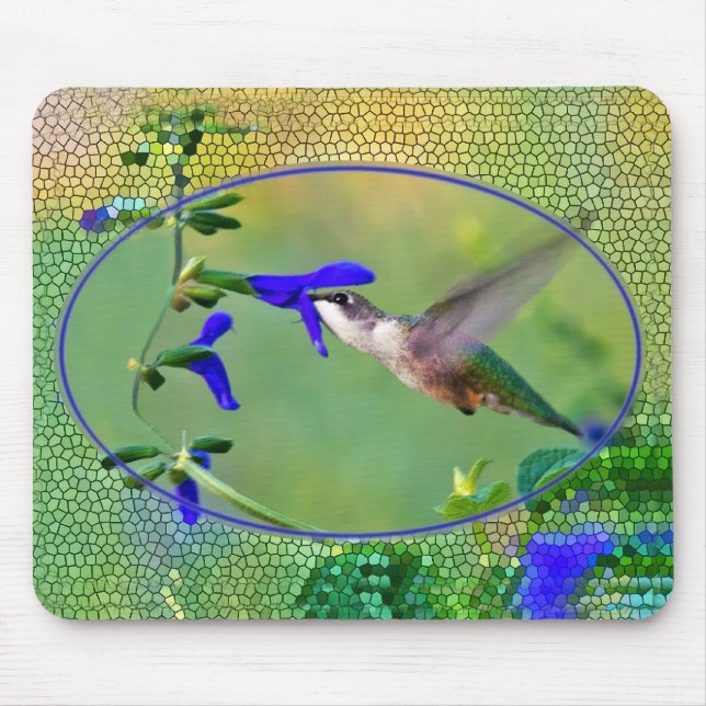 Hummingbird With Stained Glass Frame Mouse Pad (Front)