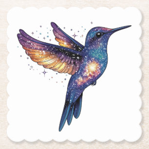 Hummingbird With Stary Night Sky Galaxy Bird Paper Coaster