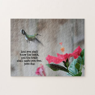 Hummingbird, with Verse (John 8:32)  Jigsaw Puzzle
