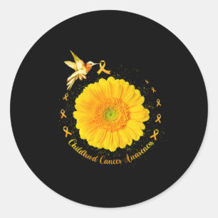 Hummingbird Yellow Sunflower Childhood Cancer Awar Classic Round Sticker