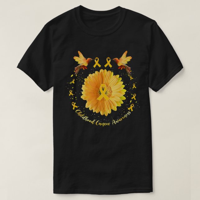 Hummingbird Yellow Sunflower Childhood Cancer Awar T-Shirt (Design Front)