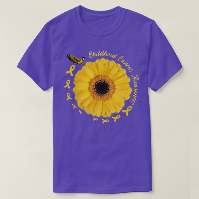 Hummingbird Yellow Sunflower Childhood Cancer Awar T-Shirt (Design Front)