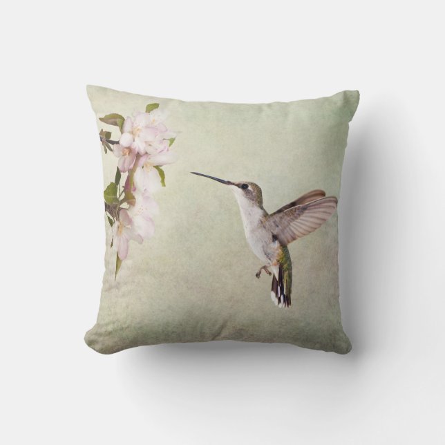 Hummingbirds and Apple Blossoms Cushion (Front)