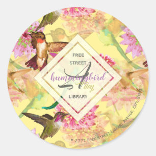 Hummingbirds and Astrantia Monogram Watercolor Classic Round Sticker