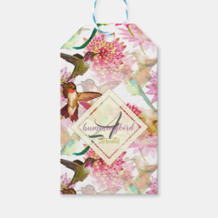 Hummingbirds and Astrantia Monogram Watercolor Gift Tags