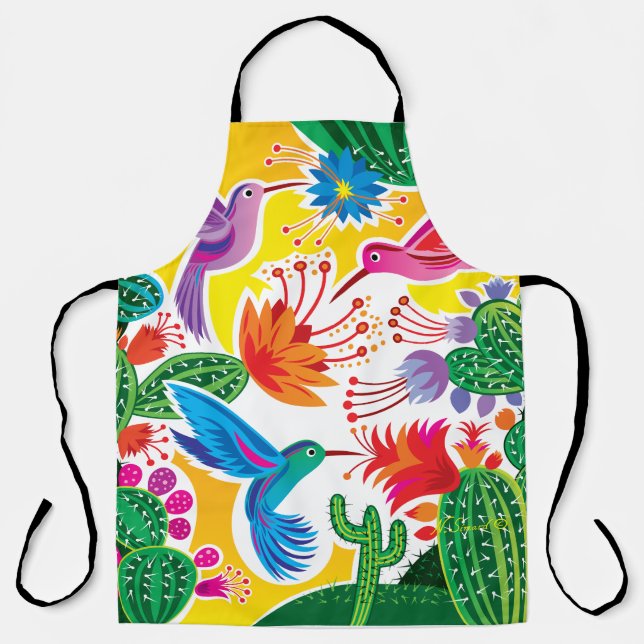 Hummingbirds and Blooming Cacti Apron (Front)