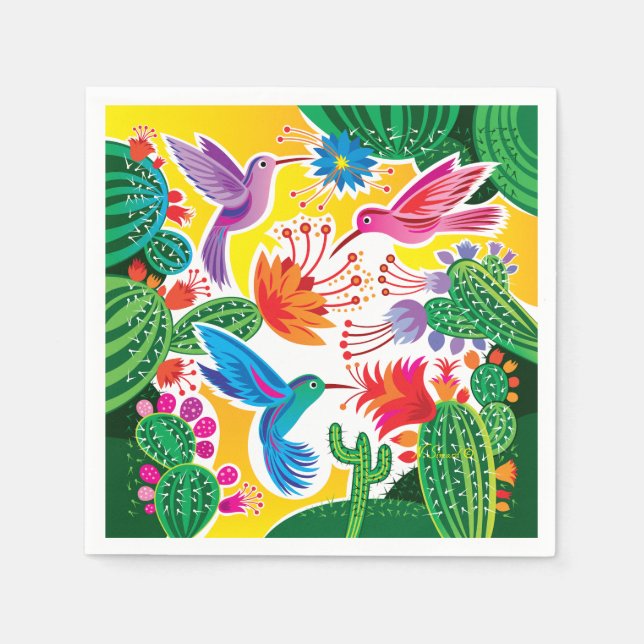 Hummingbirds and Blooming Cacti Napkin (Front)