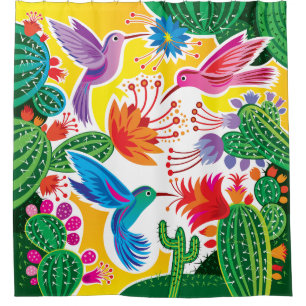 Hummingbirds and Blooming Cacti Shower Curtain