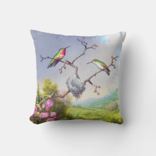 Hummingbirds and blossoms art cushion