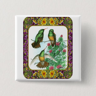 Hummingbirds and Flowers #1 15 Cm Square Badge