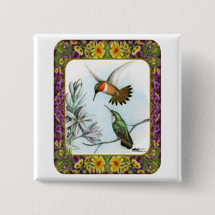 Hummingbirds and Flowers #2 15 Cm Square Badge