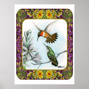 Hummingbirds and Flowers #2 Poster