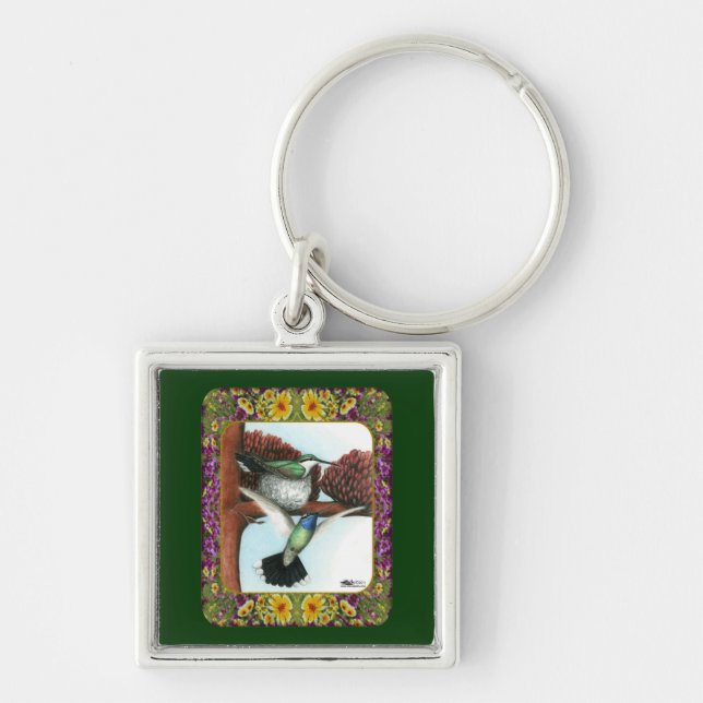 Hummingbirds and Flowers #3 Key Ring (Front)