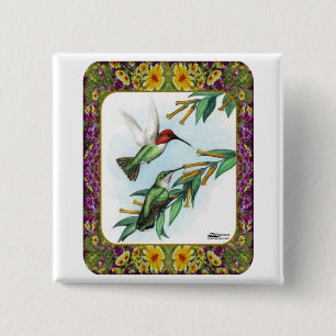 Hummingbirds and Flowers #4 15 Cm Square Badge
