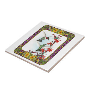 Hummingbirds and Flowers #5 Ceramic Tile