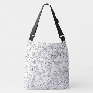 Hummingbirds and Flowers Adult Coloring Page Crossbody Bag
