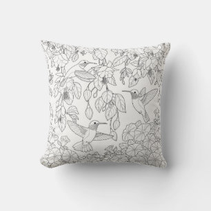 Hummingbirds and Flowers Adult Colouring Page Cushion