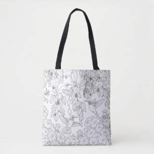 Hummingbirds and Flowers Adult Colouring Page Tote Bag