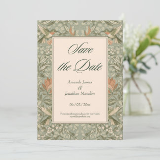 Hummingbirds and Flowers Art Nouveau Save the Date Invitation