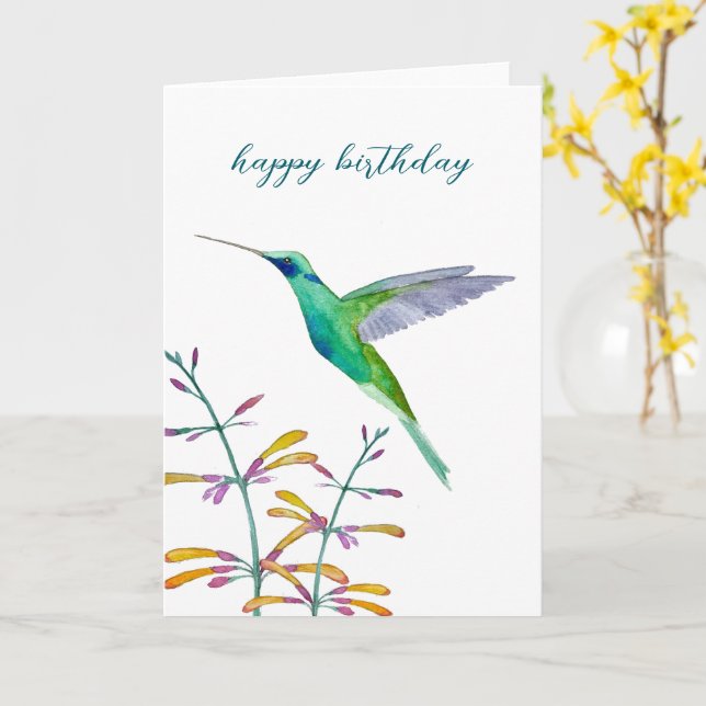 Hummingbirds and Flowers Card (Yellow Flower)