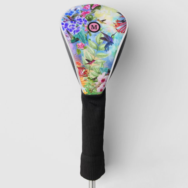 Hummingbirds and Flowers Initial Golf Head Cover (Front)
