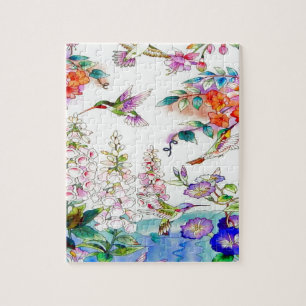 Hummingbirds and Flowers Landscape Jigsaw Puzzle