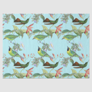 Hummingbirds and Flowers on Light Green Decoupage Tissue Paper