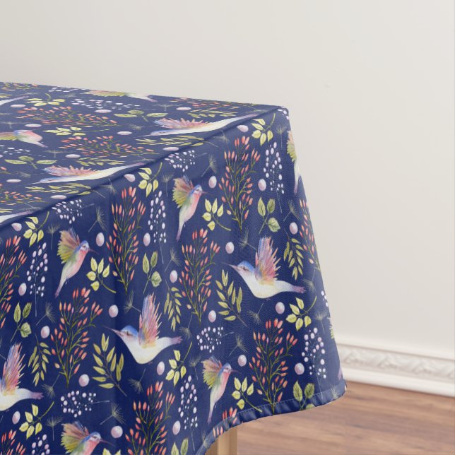 Hummingbirds and Flowers Pattern Custom Background Tablecloth (In Situ)