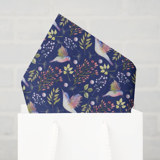 Hummingbirds and Flowers Pattern Custom Background Tissue Paper (Gift Bag)