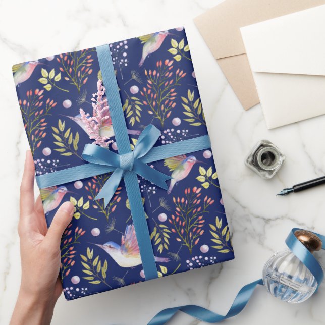 Hummingbirds and Flowers Pattern Custom Background Wrapping Paper (Gifting)