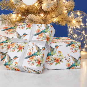 Hummingbirds And Flowers Pattern Wrapping Paper