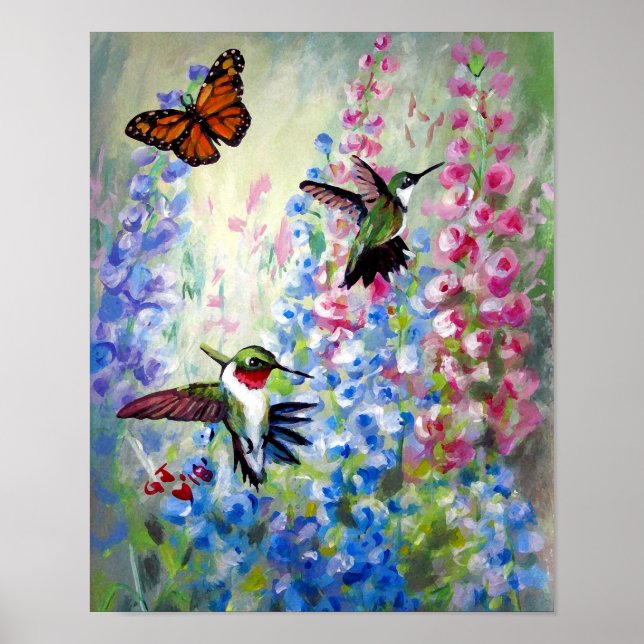 Hummingbirds and Flowers Posters & Prints (Front)